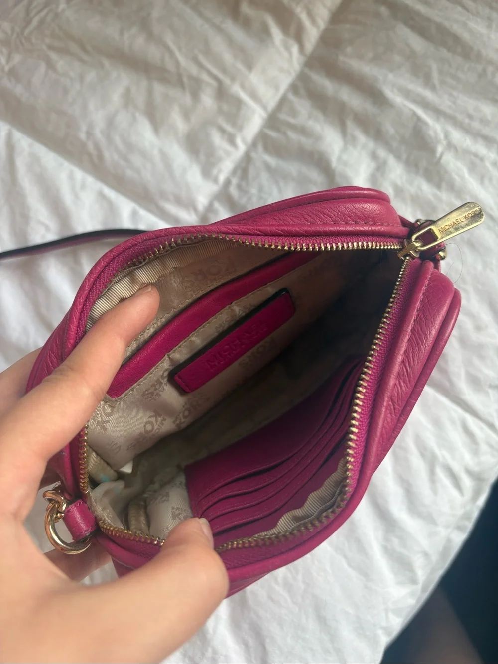 Michael Kors Hot Pink Pebbled Leather Crossbody Bag with Gold Hardware